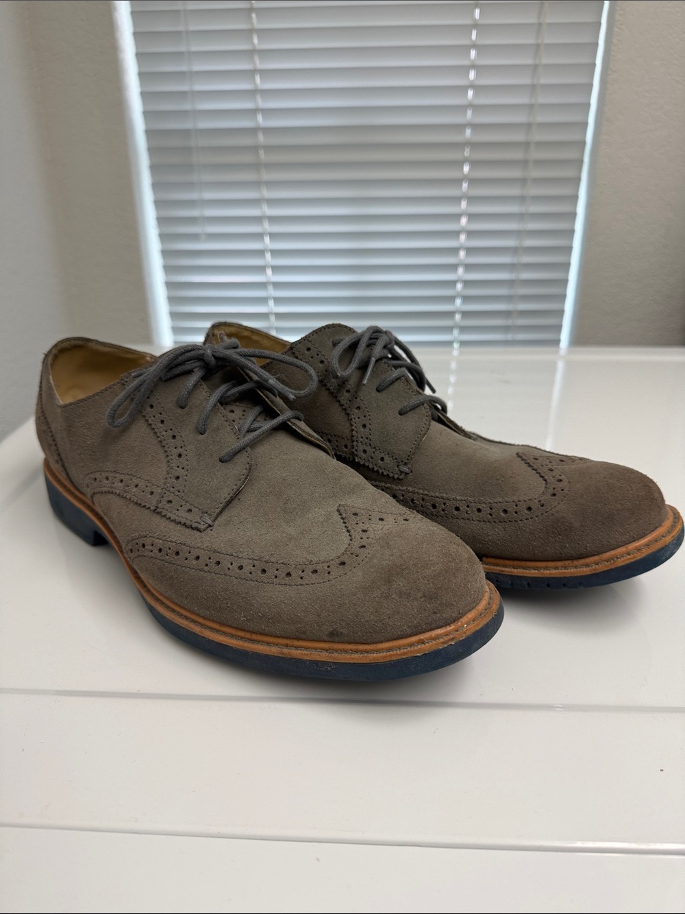 Cole Haan Taupe Suede Brogue Derby Oxfords